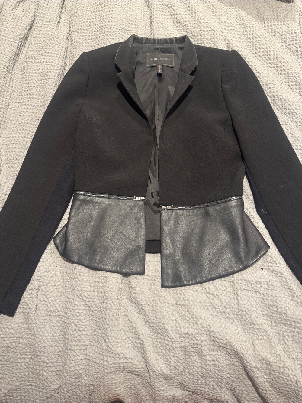 BCBGMaxAzria Black Blazer with Faux Leather Peplum Hem